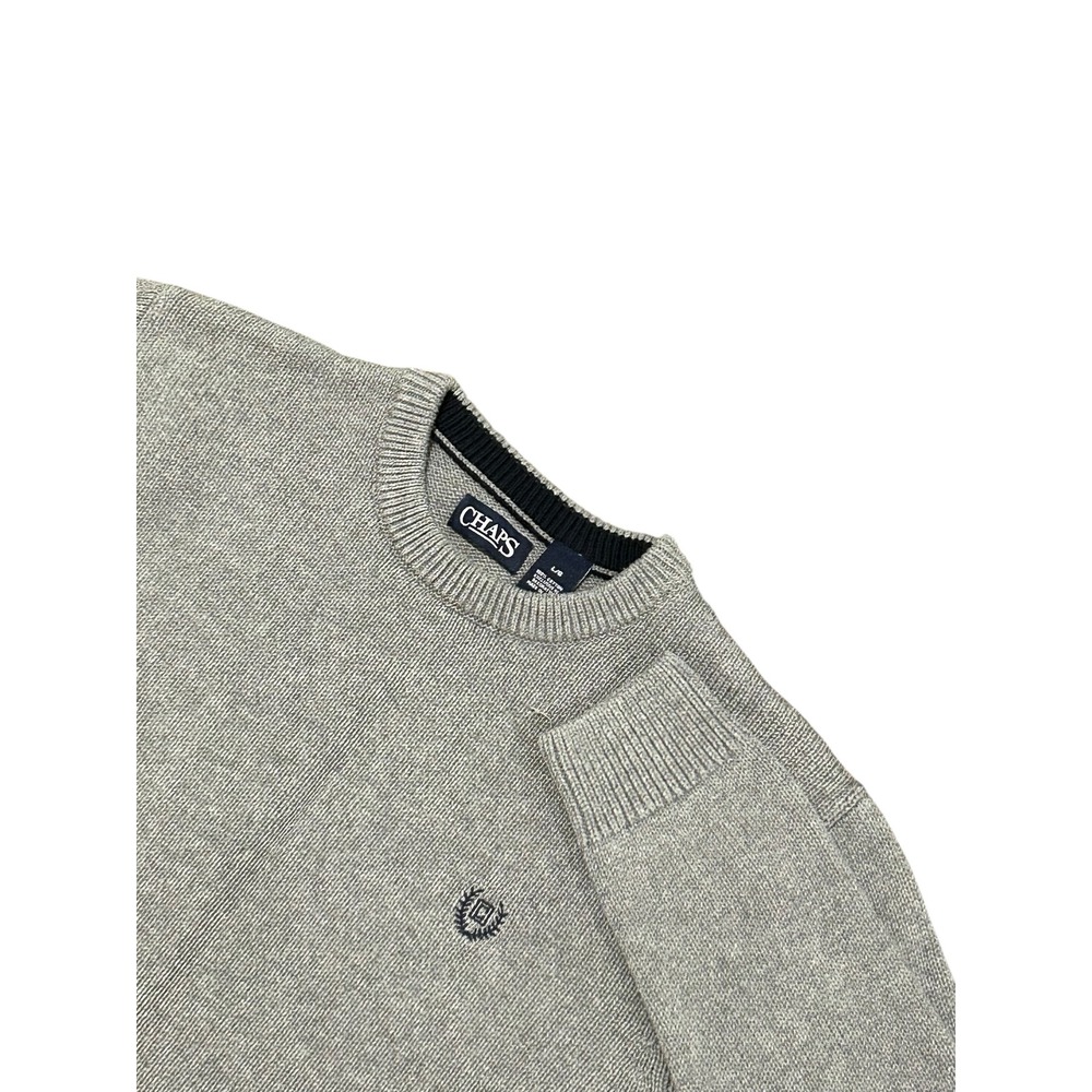 Chaps Men's Gray Cotton Crewneck Sweater Embroidered Logo Size L